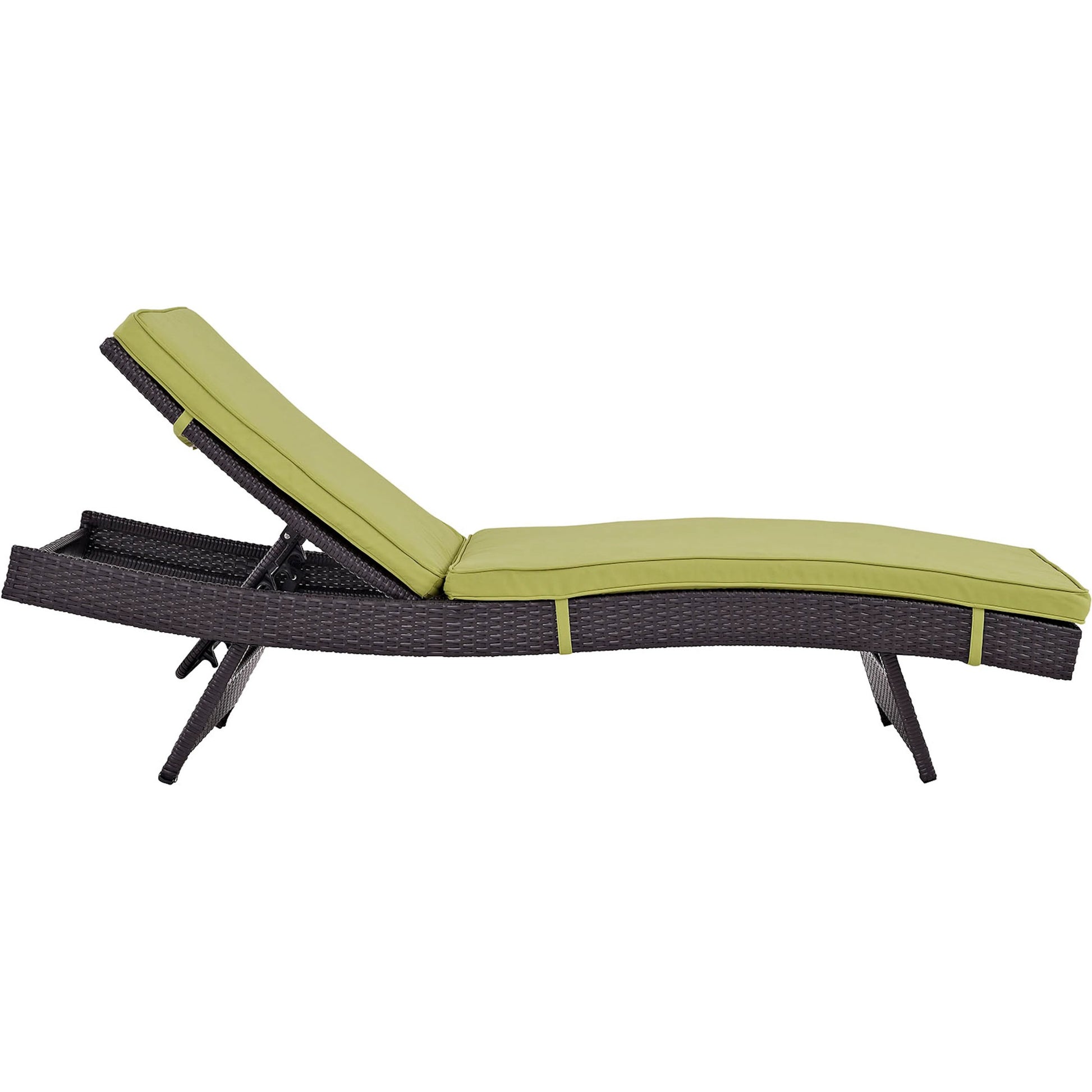 Amelia Outdoor Patio Chaise by Evans & Londeen. Made from synthetic rattan weave, powder coated aluminum, cushion density is 24kg, m3 in a modern style.