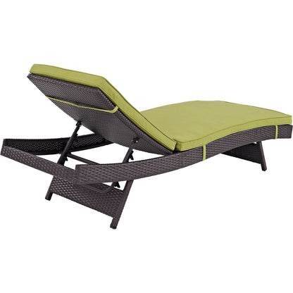 Amelia Outdoor Patio Chaise by Evans & Londeen. Made from synthetic rattan weave, powder coated aluminum, cushion density is 24kg, m3 in a modern style.