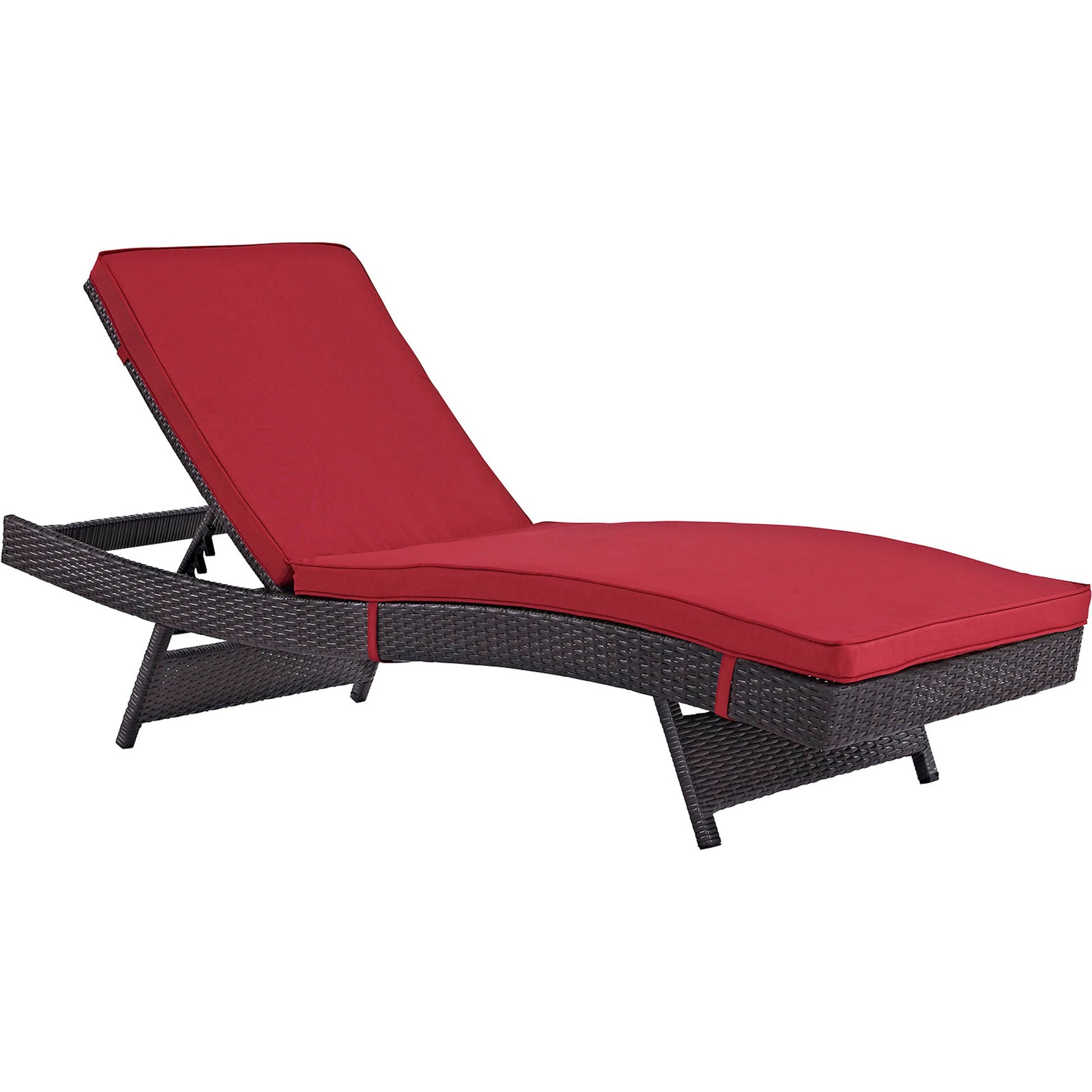 Amelia Outdoor Patio Chaise by Evans & Londeen. Made from synthetic rattan weave, powder coated aluminum, cushion density is 24kg, m3 in a modern style.