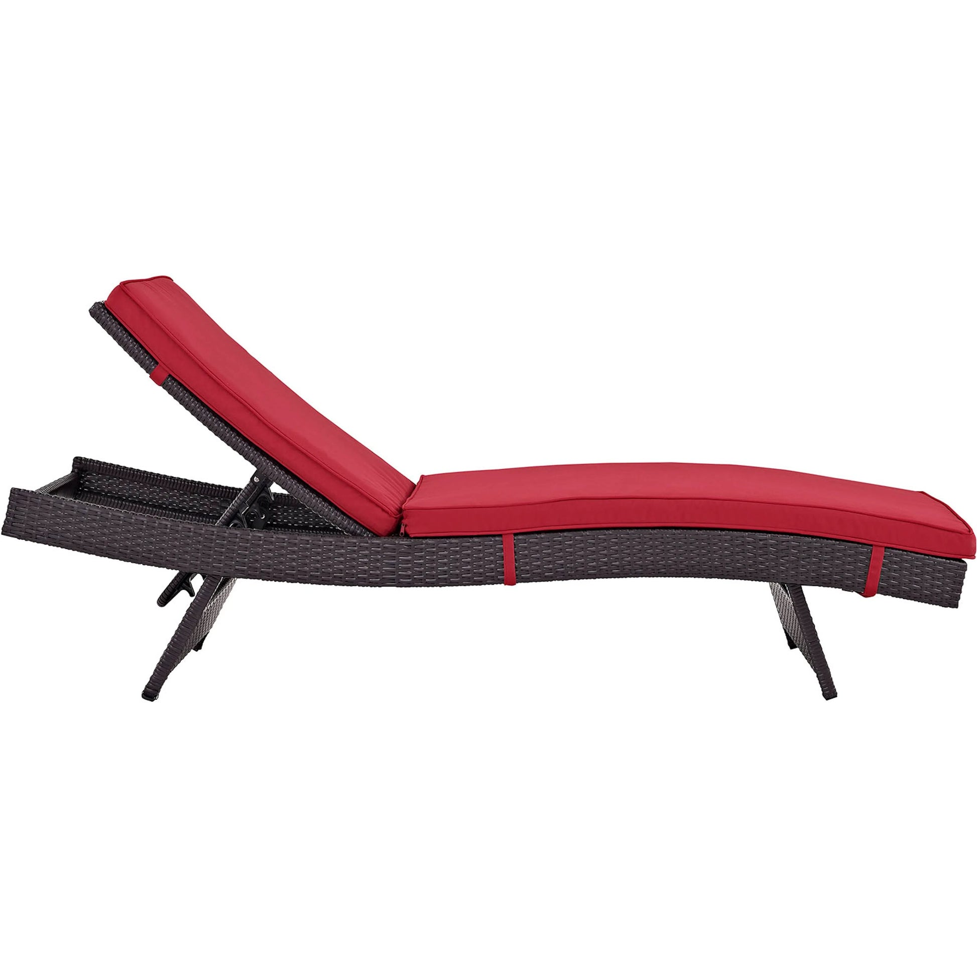 Amelia Outdoor Patio Chaise by Evans & Londeen. Made from synthetic rattan weave, powder coated aluminum, cushion density is 24kg, m3 in a modern style.