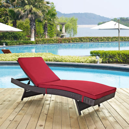Amelia Outdoor Patio Chaise by Evans & Londeen. Made from synthetic rattan weave, powder coated aluminum, cushion density is 24kg, m3 in a modern style.