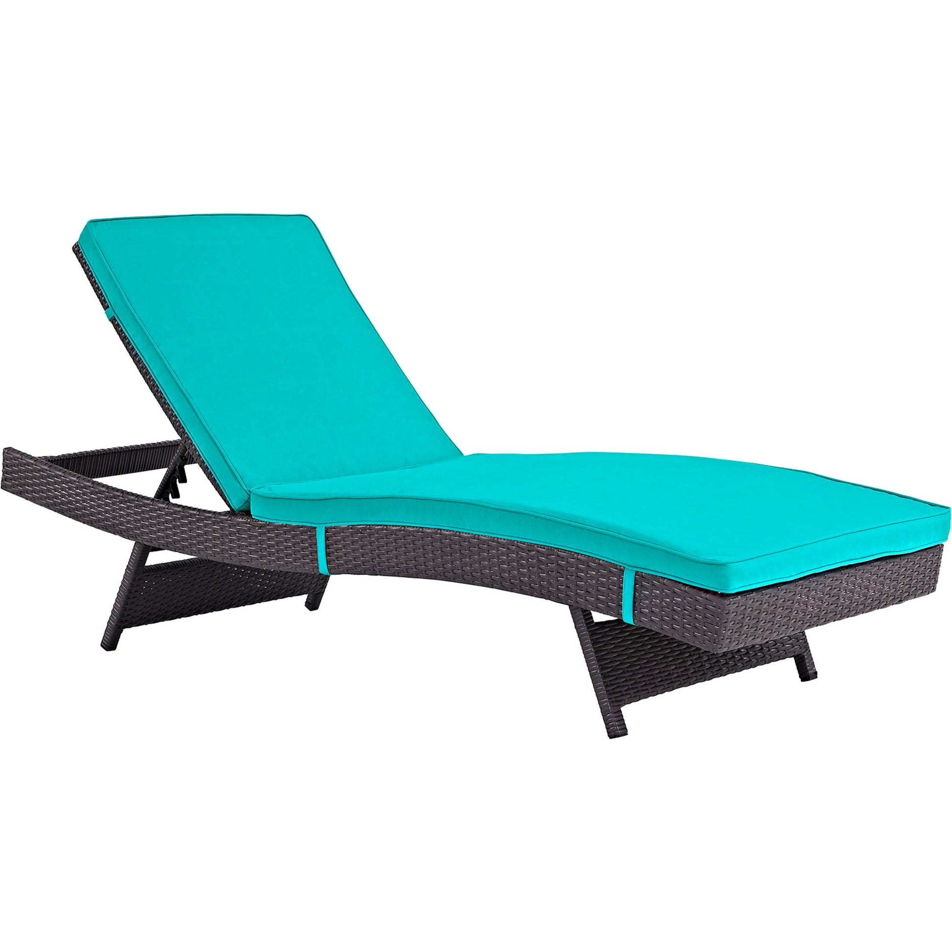 Amelia Outdoor Patio Chaise by Evans & Londeen. Made from synthetic rattan weave, powder coated aluminum, cushion density is 24kg, m3 in a modern style.