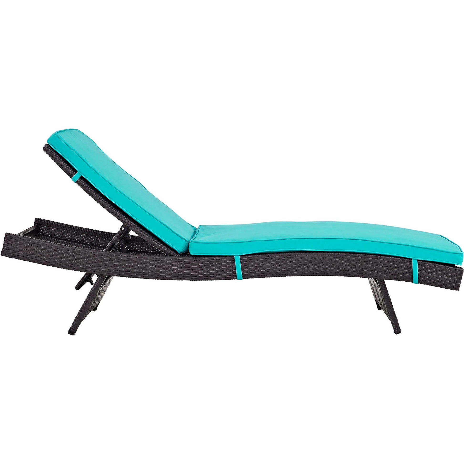 Amelia Outdoor Patio Chaise by Evans & Londeen. Made from synthetic rattan weave, powder coated aluminum, cushion density is 24kg, m3 in a modern style.