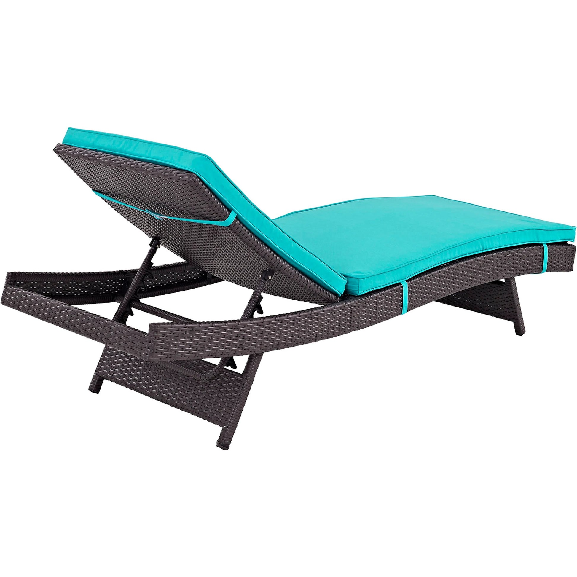 Amelia Outdoor Patio Chaise by Evans & Londeen. Made from synthetic rattan weave, powder coated aluminum, cushion density is 24kg, m3 in a modern style.