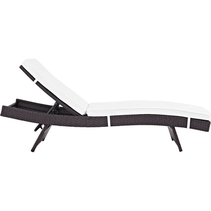 Amelia Outdoor Patio Chaise by Evans & Londeen. Made from synthetic rattan weave, powder coated aluminum, cushion density is 24kg, m3 in a modern style.