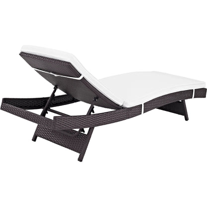 Amelia Outdoor Patio Chaise by Evans & Londeen. Made from synthetic rattan weave, powder coated aluminum, cushion density is 24kg, m3 in a modern style.