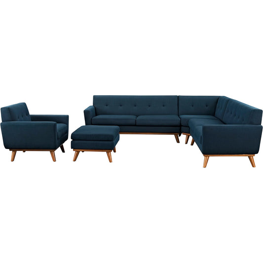 Jayden 5 Piece Sectional Sofa by Evans & Londeen in azure. Made from 100% polyester, rubberwood, density foam, plastic foot glide in a modern style.