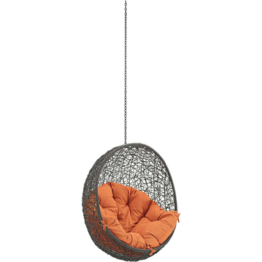 Asher Swing Chair Without Stand by Evans & Londeen. Made from pe round rattan, weimas fabric outer cover, polyester fiber with nonwoven fabric inner cover, 100% polyester, powder coated steel frame in a eclectic & global style