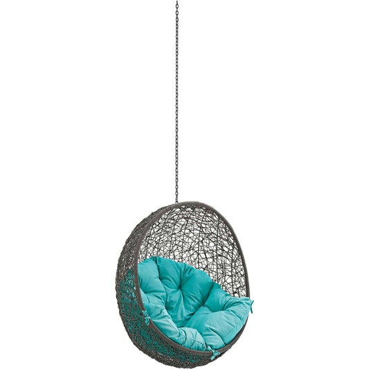 Asher Swing Chair Without Stand by Evans & Londeen. Made from pe round rattan, weimas fabric outer cover, polyester fiber with nonwoven fabric inner cover, 100% polyester, powder coated steel frame in a eclectic & global style