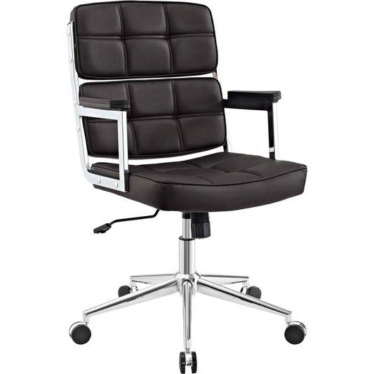 Ditton Highback Vinyl Office Chair by Evans & Londeen in brown. Made from radius 320mm five star chrome steel base, powder coating chassis, seater cushion: bent wood frame, foam density 28g, m3, pu leather, backrest cushion: b