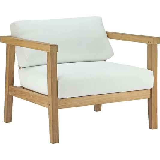 Ellie Outdoor Armchair by Evans & Londeen in natural white. Made from teak solid wood in a modern style.