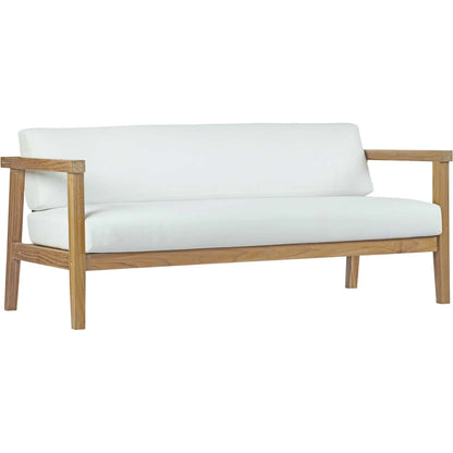 Ellie Teak Sofa by Evans & Londeen in natural white. Made from teak solid wood, chair weight capacity: 1323lbs. in a modern style.