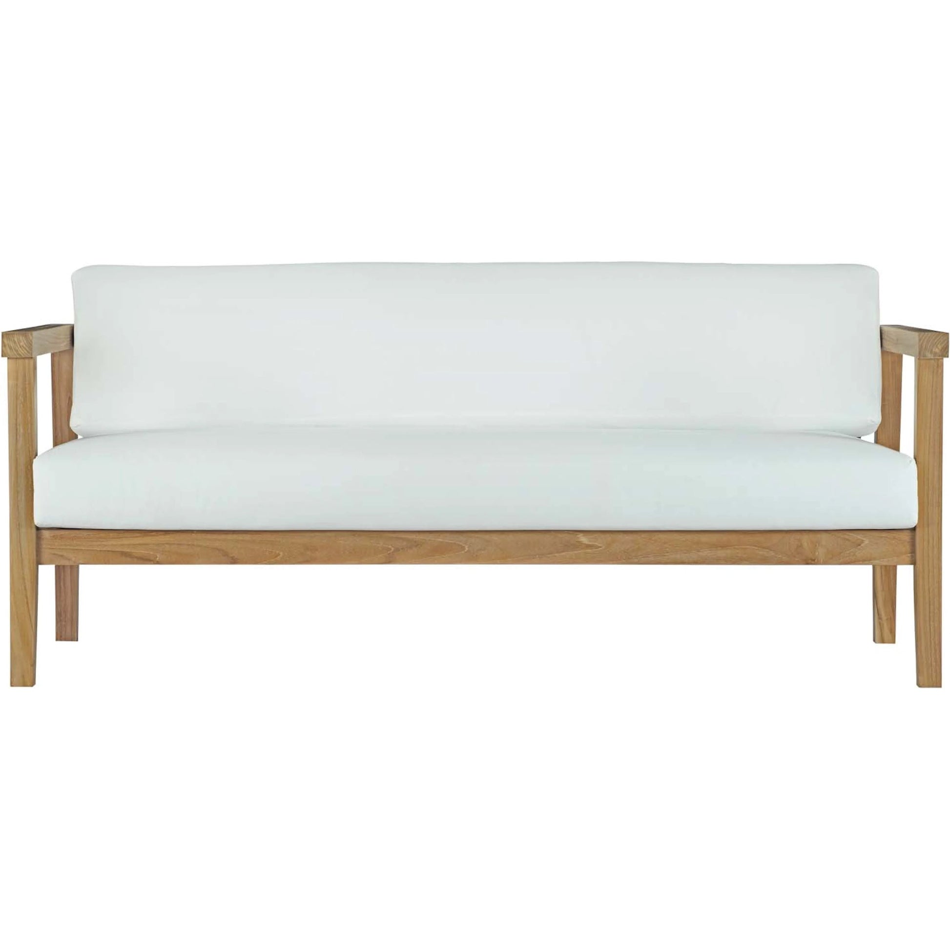 Ellie Teak Sofa by Evans & Londeen in natural white. Made from teak solid wood, chair weight capacity: 1323lbs. in a modern style.