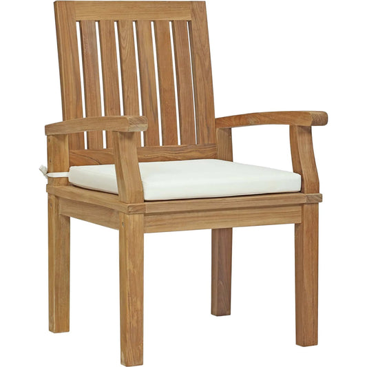 Andover Outdoor Dining Chair by Evans & Londeen in natural white. Made from teak solid wood, chair weight capacity 441 lbs in a transitional style.