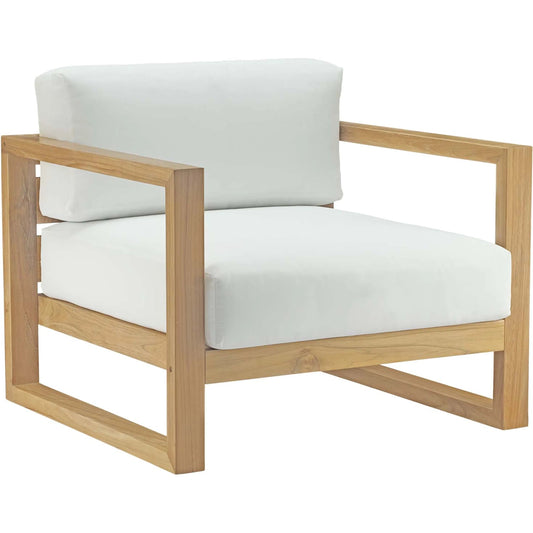 Natalia Outdoor Armchair by Evans & Londeen in natural white. Made from teak solid wood in a coastal style.