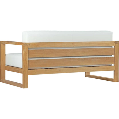 Natalia Teak Sofa by Evans & Londeen in natural white. Made from teak solid wood, chair weight capacity: 1323lbs. in a coastal style.