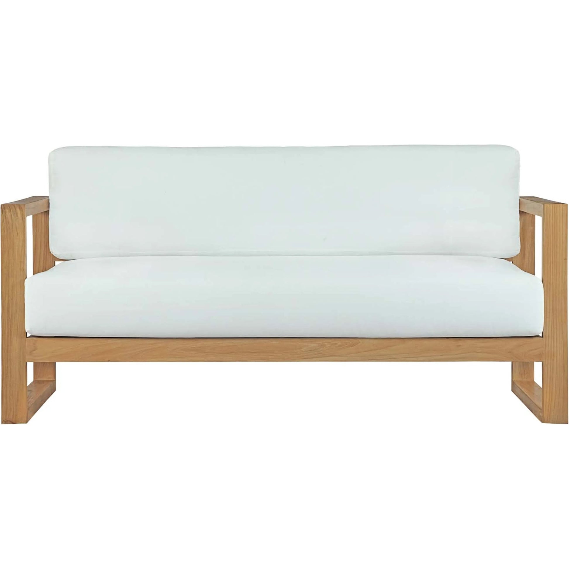 Natalia Teak Sofa by Evans & Londeen in natural white. Made from teak solid wood, chair weight capacity: 1323lbs. in a coastal style.