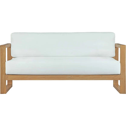 Natalia Teak Sofa by Evans & Londeen in natural white. Made from teak solid wood, chair weight capacity: 1323lbs. in a coastal style.