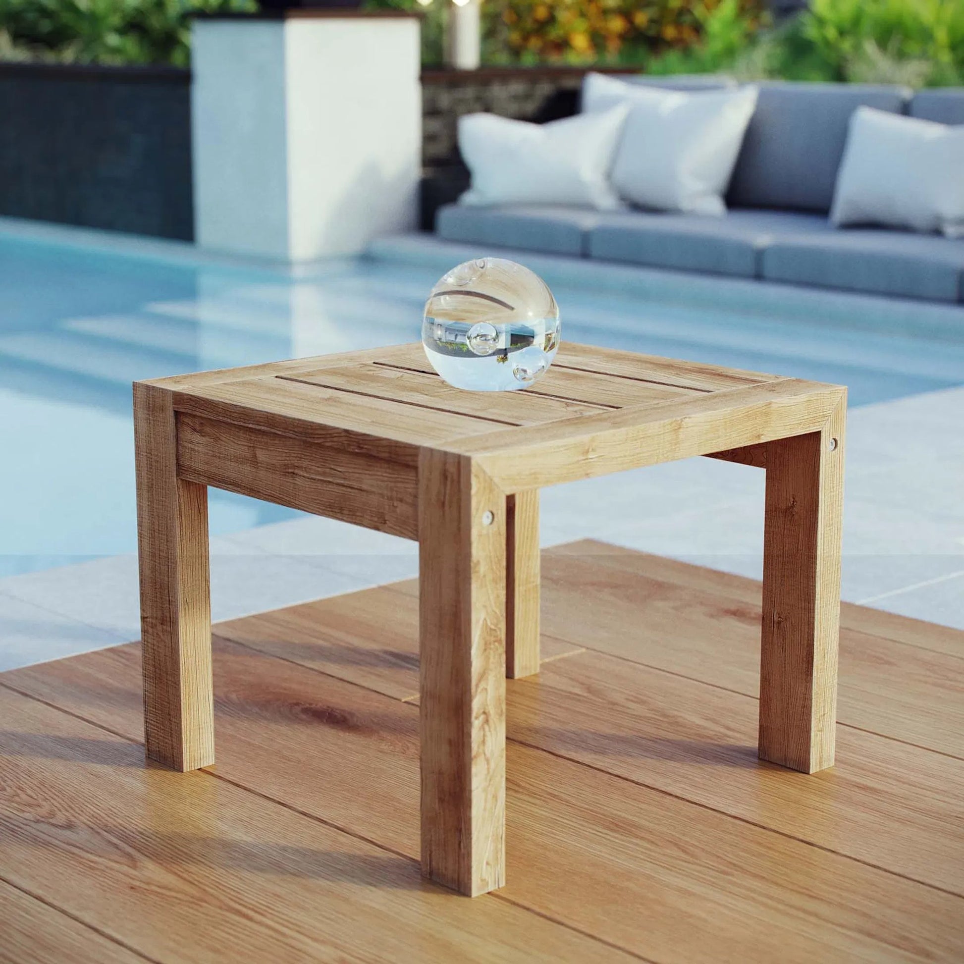 Natalia Wood Side Table by Evans & Londeen in natural. Made from teak solid wood kd structure in a modern style.