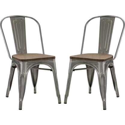 Galton Dining Chair (Set of 2) by Evans & Londeen in white. Made from distressing powder coated steel, laminated bamboo cushion with paint in a modern style.