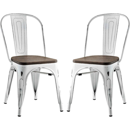Galton Dining Chair (Set of 2) by Evans & Londeen. Made from distressing powder coated steel, laminated bamboo cushion with paint in a modern style.