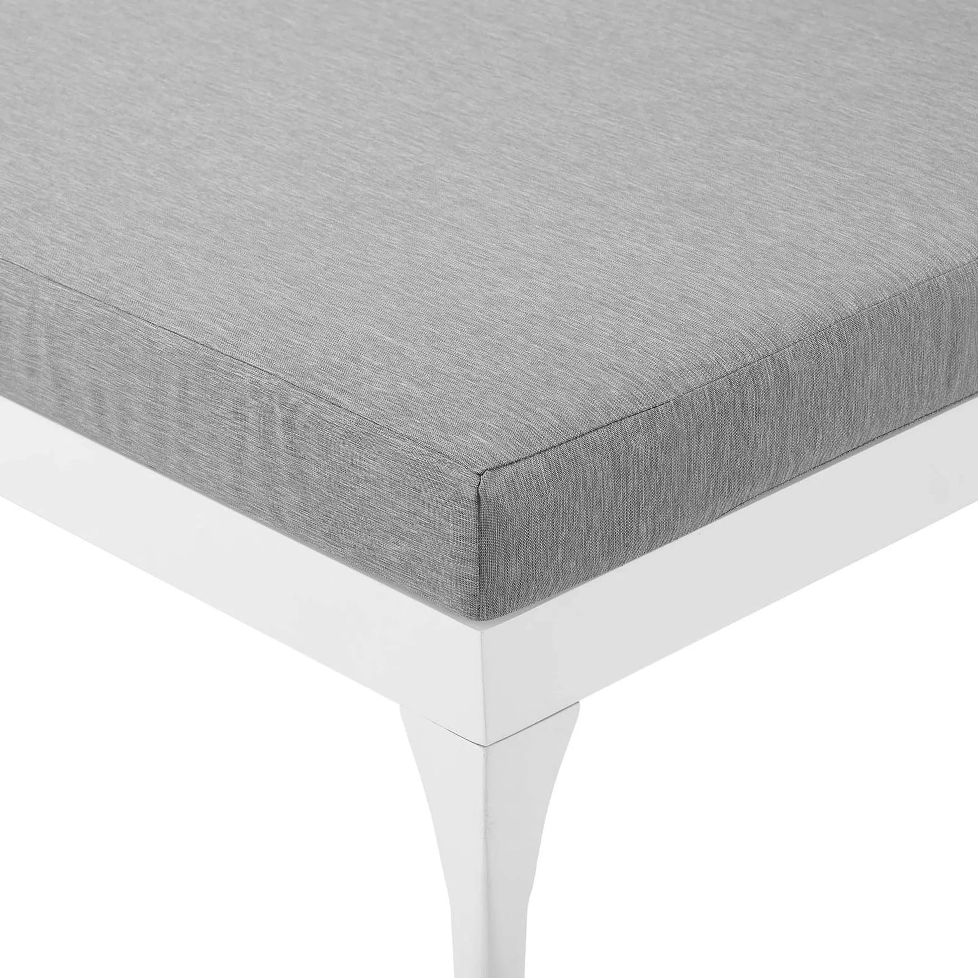 Crockett Cushion Chaise Lounge Chair by Evans & Londeen. Made from foam 3in thick, grey-weimas#7101-20, charcoal-solution dye#mw003, navy-weimas#7101-76, peridot-weimas#5201-82, turquoise-weimas#1451-13, aluminum frame, kd structure fo