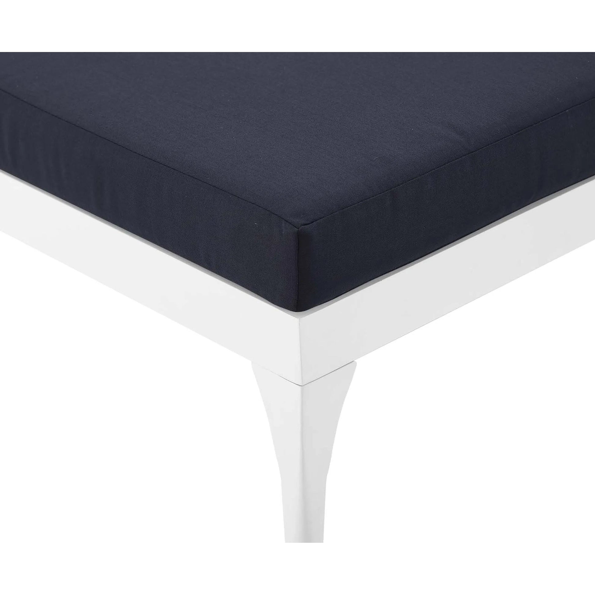 Crockett Cushion Chaise Lounge Chair by Evans & Londeen. Made from foam 3in thick, grey-weimas#7101-20, charcoal-solution dye#mw003, navy-weimas#7101-76, peridot-weimas#5201-82, turquoise-weimas#1451-13, aluminum frame, kd structure fo