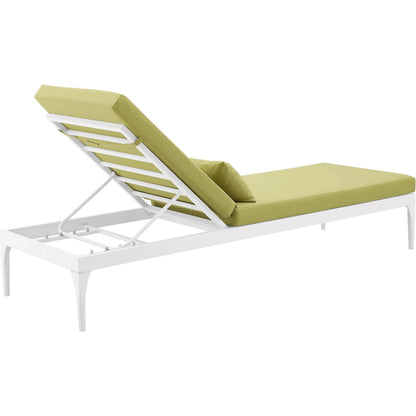 Crockett Cushion Chaise Lounge Chair by Evans & Londeen. Made from foam 3in thick, grey-weimas#7101-20, charcoal-solution dye#mw003, navy-weimas#7101-76, peridot-weimas#5201-82, turquoise-weimas#1451-13, aluminum frame, kd structure fo