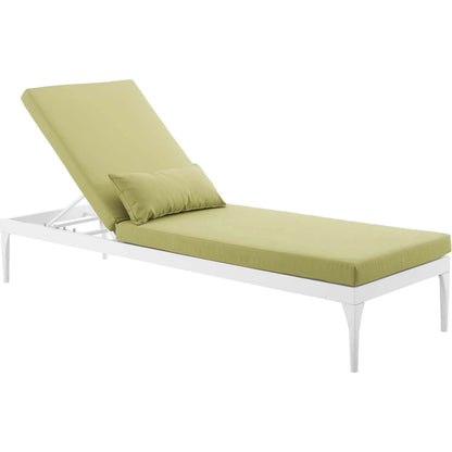 Crockett Cushion Chaise Lounge Chair by Evans & Londeen. Made from foam 3in thick, grey-weimas#7101-20, charcoal-solution dye#mw003, navy-weimas#7101-76, peridot-weimas#5201-82, turquoise-weimas#1451-13, aluminum frame, kd structure fo