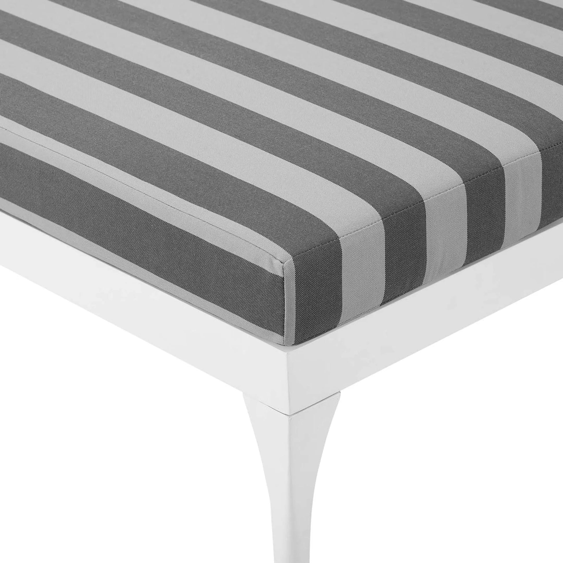 Crockett Cushion Chaise Lounge Chair by Evans & Londeen. Made from foam 3in thick, grey-weimas#7101-20, charcoal-solution dye#mw003, navy-weimas#7101-76, peridot-weimas#5201-82, turquoise-weimas#1451-13, aluminum frame, kd structure fo