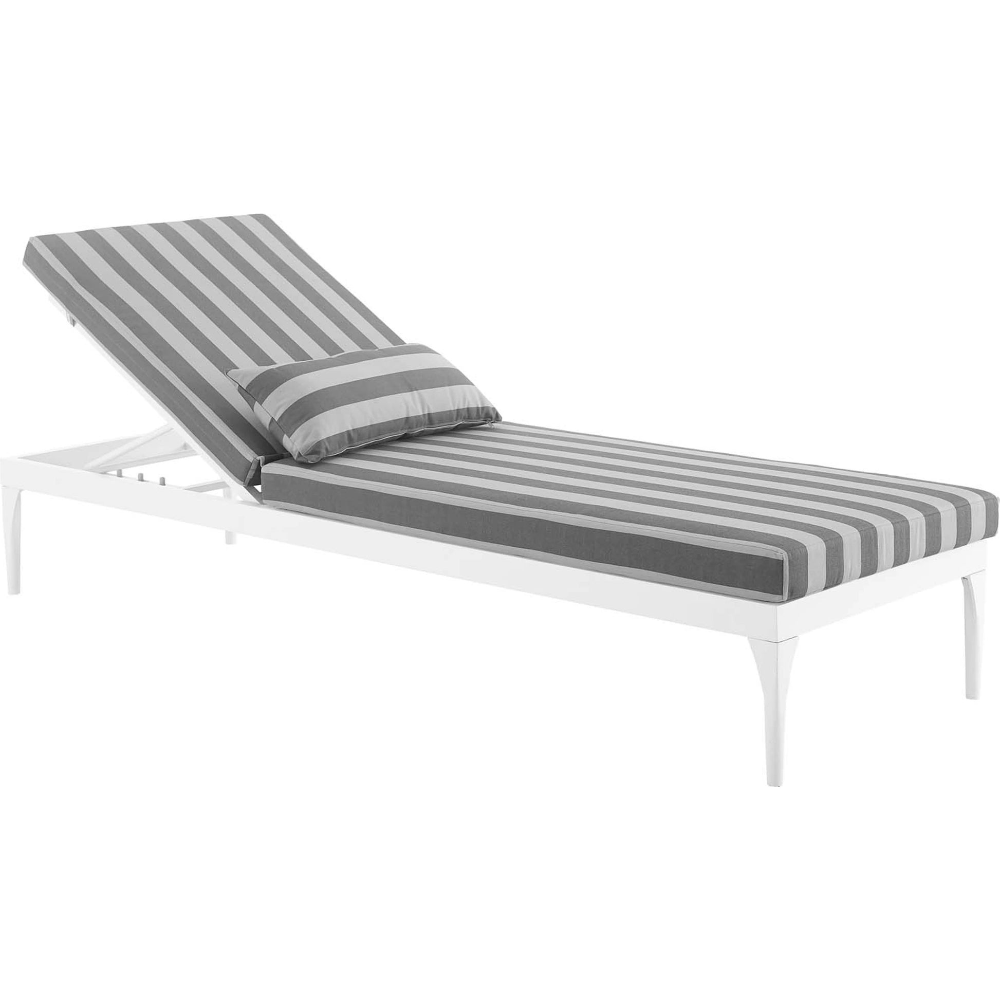 Crockett Cushion Chaise Lounge Chair by Evans & Londeen. Made from foam 3in thick, grey-weimas#7101-20, charcoal-solution dye#mw003, navy-weimas#7101-76, peridot-weimas#5201-82, turquoise-weimas#1451-13, aluminum frame, kd structure fo