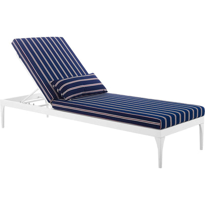 Crockett Cushion Chaise Lounge Chair by Evans & Londeen. Made from foam 3in thick, grey-weimas#7101-20, charcoal-solution dye#mw003, navy-weimas#7101-76, peridot-weimas#5201-82, turquoise-weimas#1451-13, aluminum frame, kd structure fo