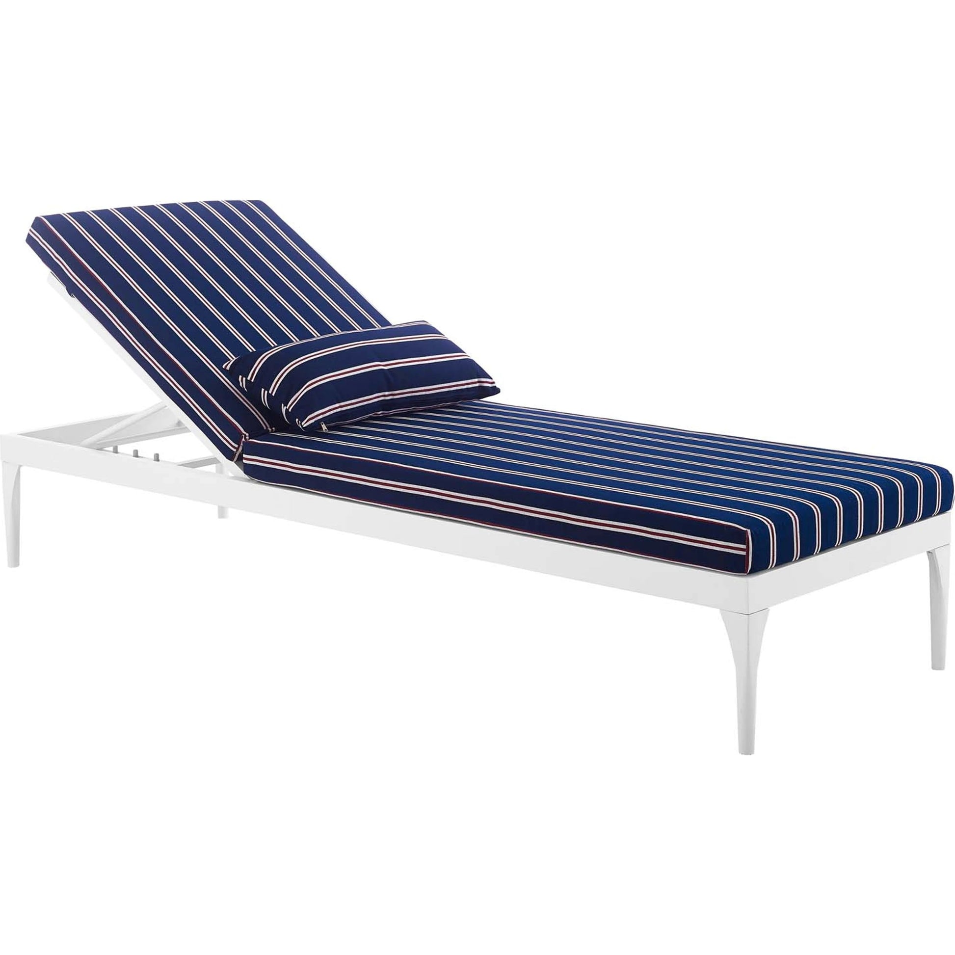 Crockett Cushion Chaise Lounge Chair by Evans & Londeen. Made from foam 3in thick, grey-weimas#7101-20, charcoal-solution dye#mw003, navy-weimas#7101-76, peridot-weimas#5201-82, turquoise-weimas#1451-13, aluminum frame, kd structure fo