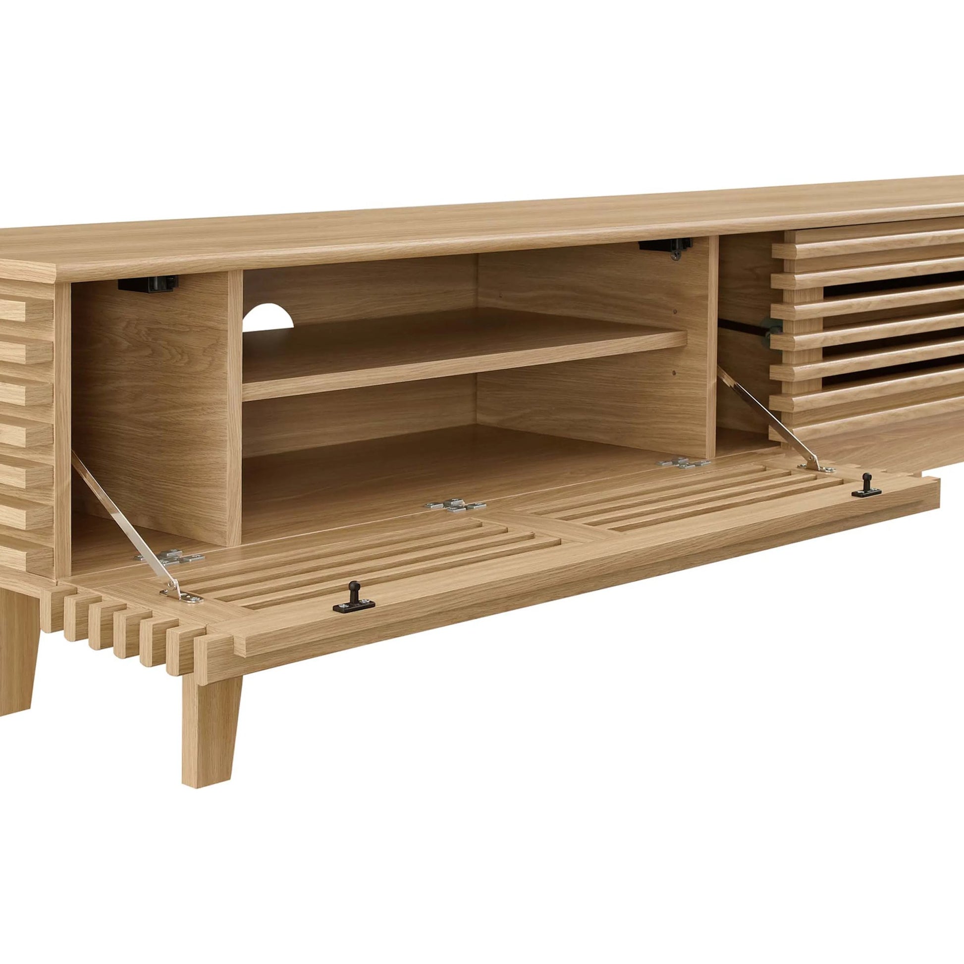 Rennell 71" TV Stand by Evans & Londeen. Made from foam pad, metal bar, pen duplo, cover, key l4 in a modern style.