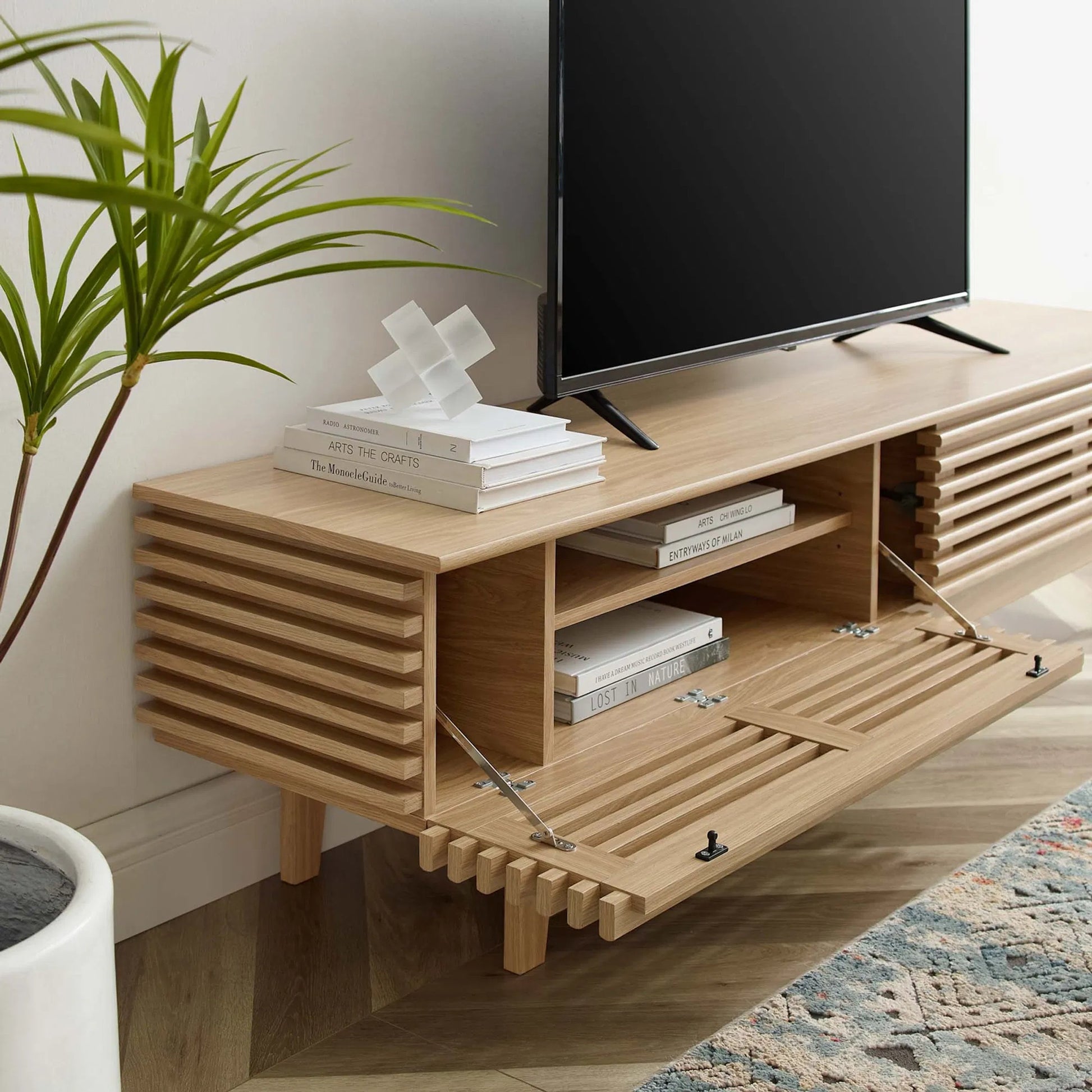 Rennell 71" TV Stand by Evans & Londeen. Made from foam pad, metal bar, pen duplo, cover, key l4 in a modern style.