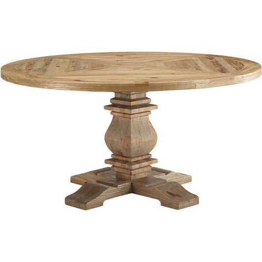 Aurora Round Dining Table by Evans & Londeen in brown. Made from old pine with pattern, brown wood in a traditional style.