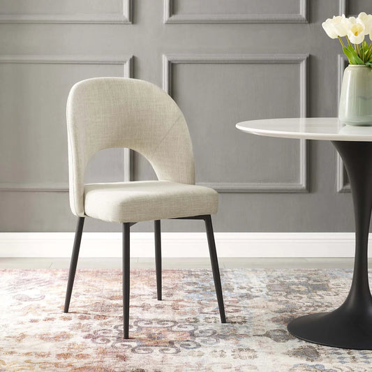 Alamosa Upholstered Fabric Dining Chair by Evans & Londeen. Made from 100% polyester, yuhua, shaotai fabric, 4pcs of black pastic foot pins, metal tube matte black coating, plywood in a modern style.