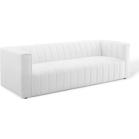 Levy Channel Sofa by Evans & Londeen. Made from back cushion foam density, yuhua fabric, 100% polyester lhy light grey, murphy charcoal, black plastic legs, spring pocket inside the seat cushion in a modern style.