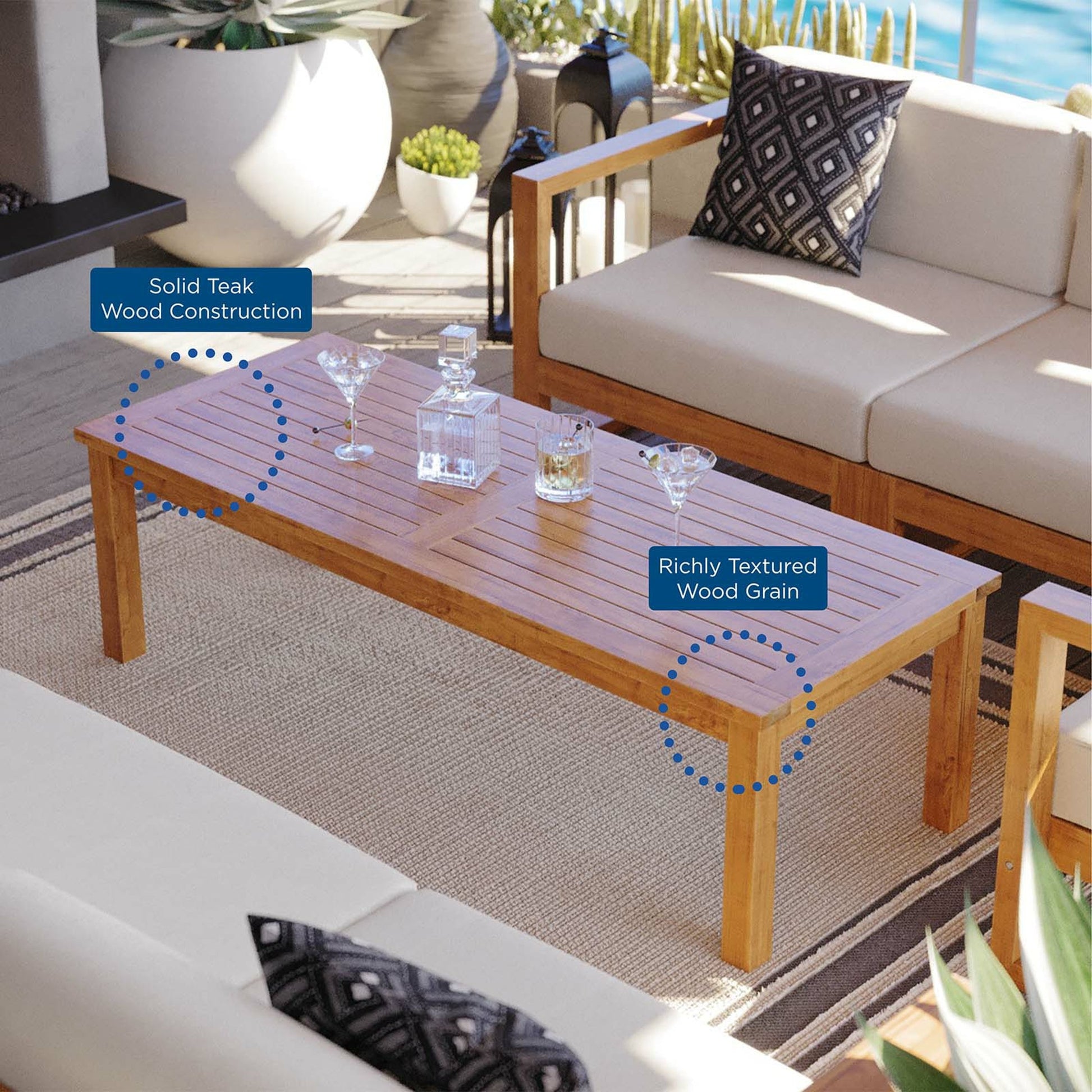 Natalia Teak Wood Coffee Table by Evans & Londeen in natural. Made from unique in a coastal style.