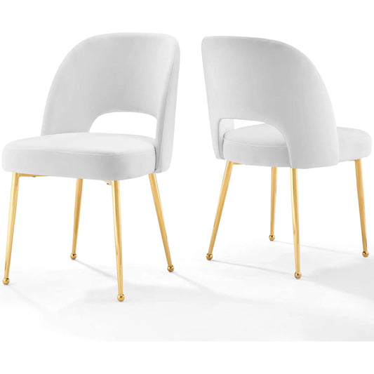 Alamosa Upholstered Velvet Dining Chair (Set of 2) by Evans & Londeen. Made from bottom 0.5int plywood, top 0.5int plywood, foam w, m3, 0.5int bentwood, 1int density 89lbs, 100% polyester, stainless steel tube chromed gold c
