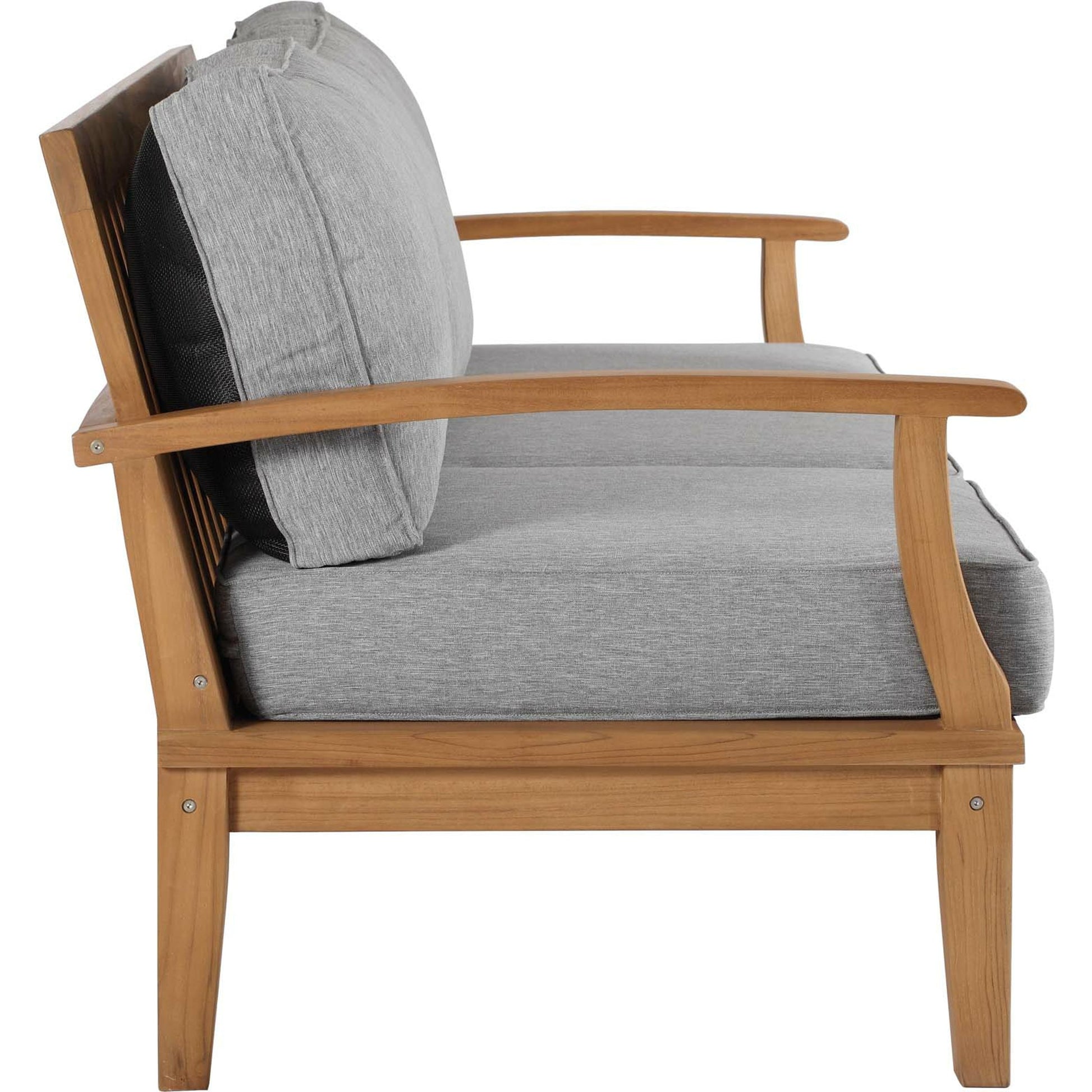 Andover Teak Sofa by Evans & Londeen. Made from density 22 foam in a coastal style.