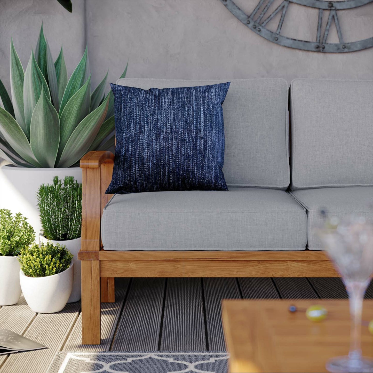 018 SI-1712260 | Lifestyle | Andover Teak Sofa by Evans & Londeen. Made from density 22 foam in a coastal style.