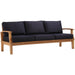 Andover Teak Sofa by Evans & Londeen. Made from density 22 foam in a coastal style.