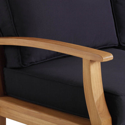 Andover Teak Sofa by Evans & Londeen. Made from density 22 foam in a coastal style.