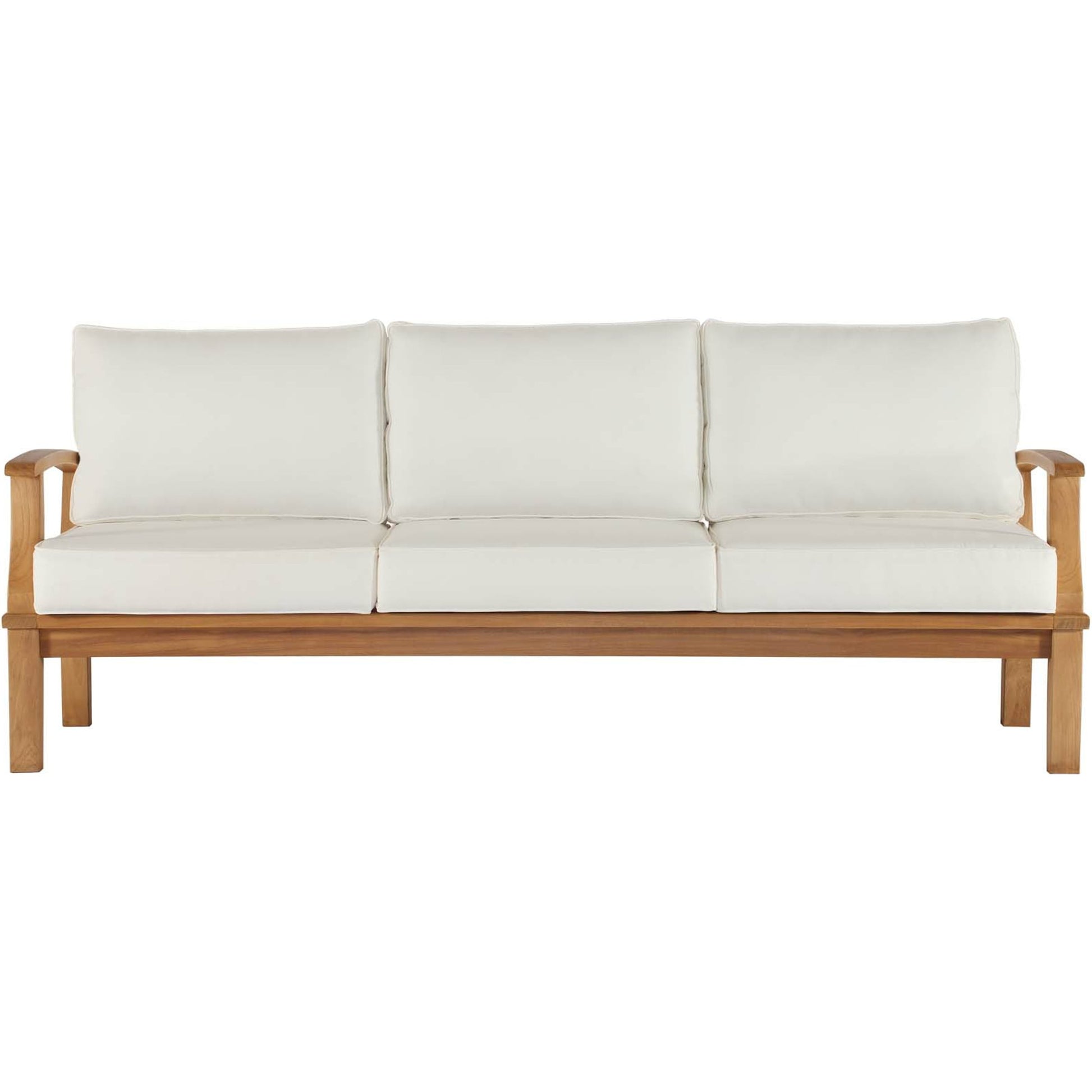 Andover Teak Sofa by Evans & Londeen. Made from density 22 foam in a coastal style.
