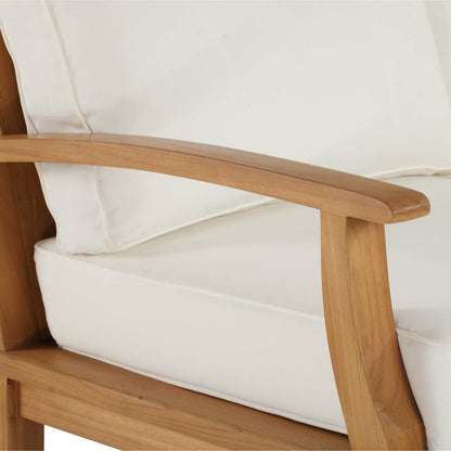 Andover Teak Sofa by Evans & Londeen. Made from density 22 foam in a coastal style.