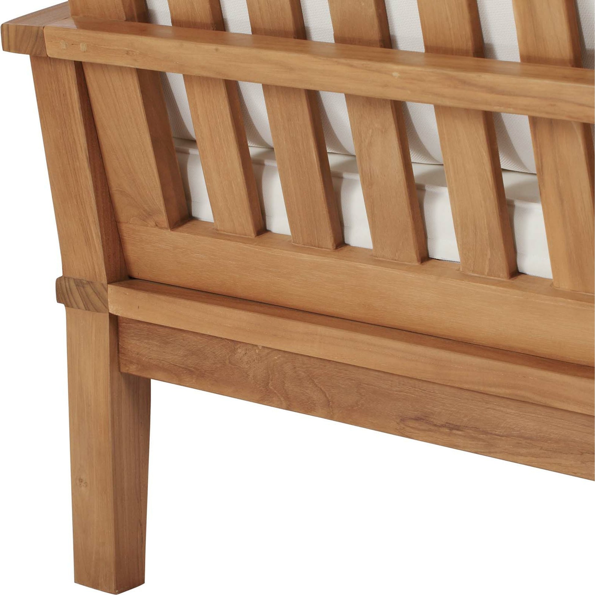 Andover Teak Sofa by Evans & Londeen. Made from density 22 foam in a coastal style.