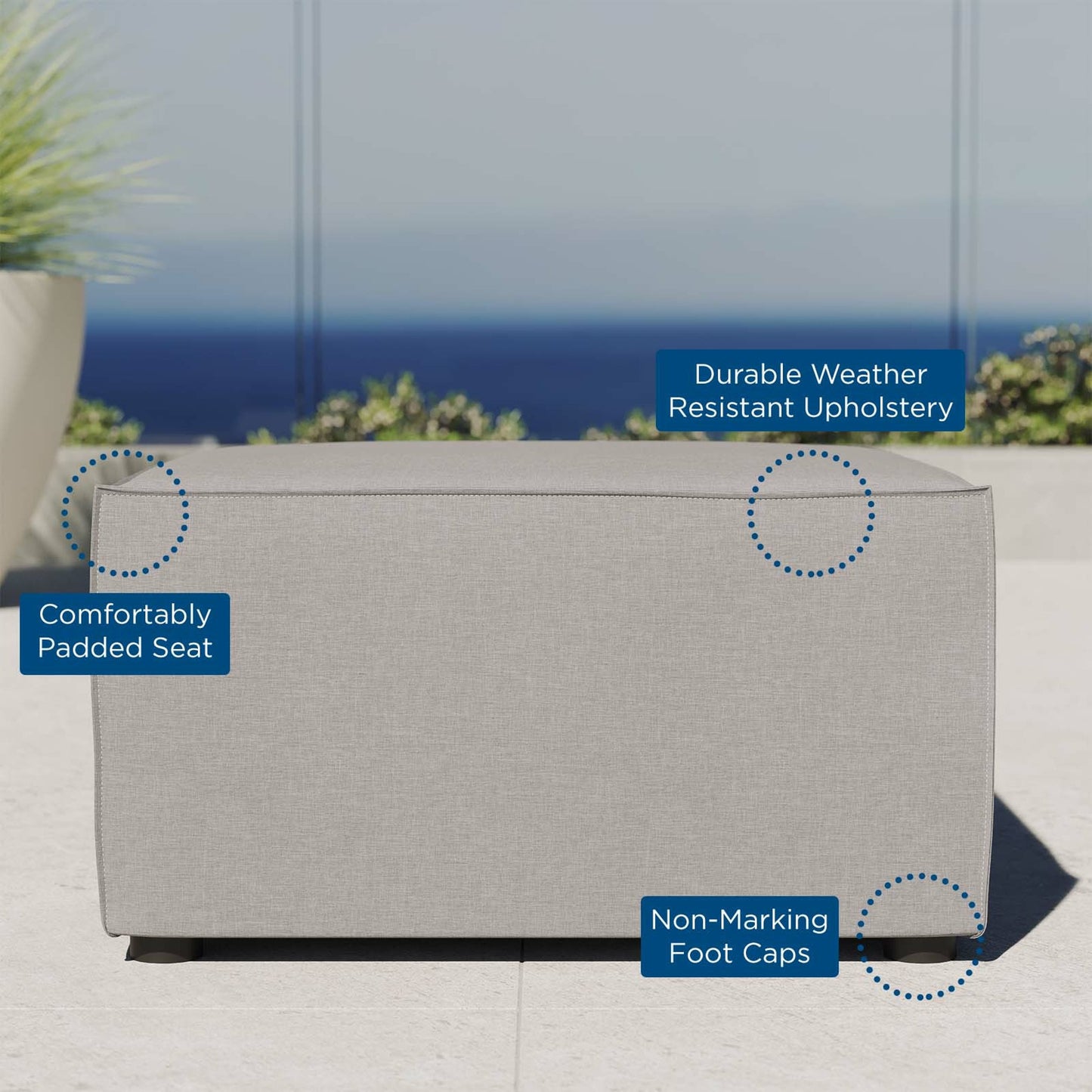016 SI-1712683 | Closeup | Foote Sectional Sofa Ottoman by Evans & Londeen. Made from foam density 28kg, m3, french piping 10mm, aluminum tube 20*20*1.2mm，φ16*1.2mm in a modern style.