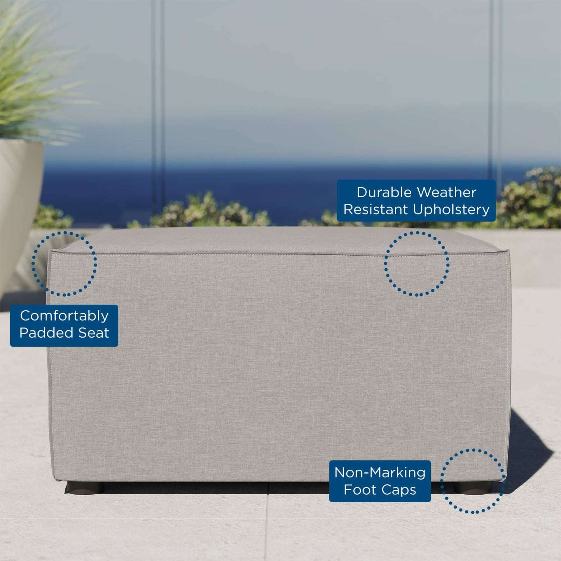 Foote Sectional Sofa Ottoman by Evans & Londeen. Made from foam density 28kg, m3, french piping 10mm, aluminum tube 20*20*1.2mm，φ16*1.2mm in a modern style.