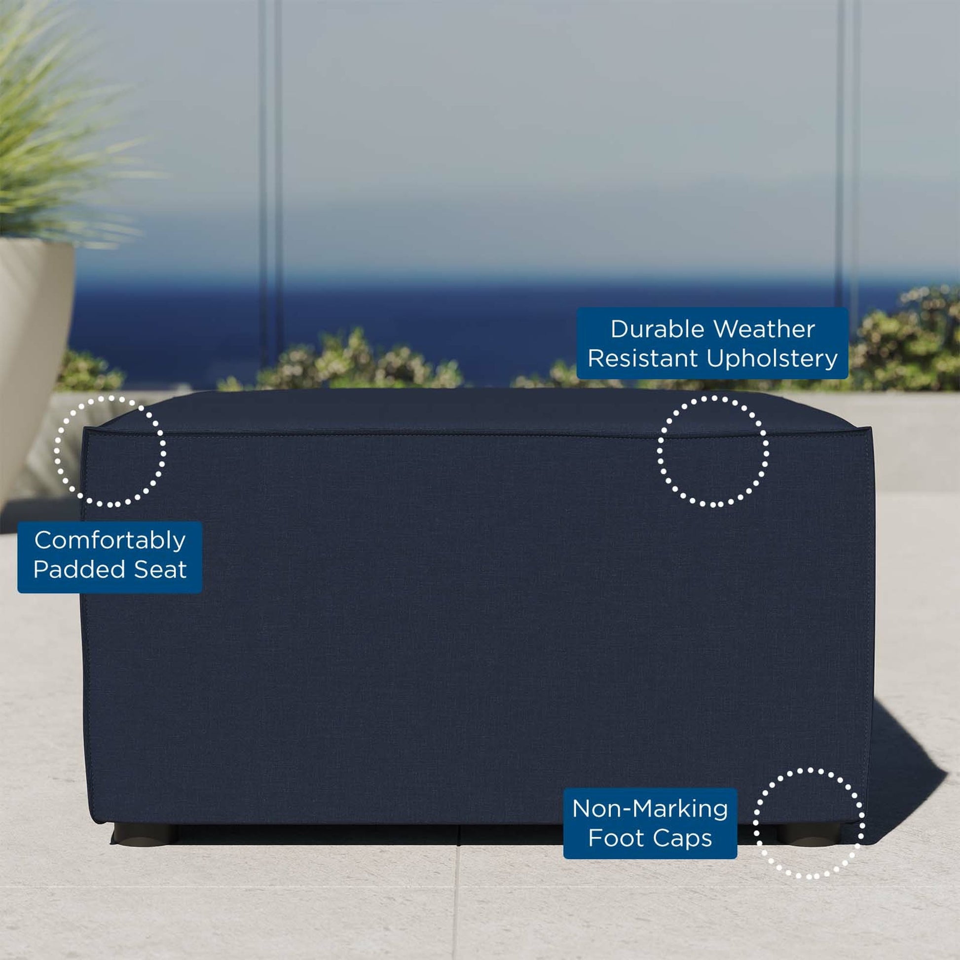 Foote Sectional Sofa Ottoman by Evans & Londeen. Made from foam density 28kg, m3, french piping 10mm, aluminum tube 20*20*1.2mm，φ16*1.2mm in a modern style.